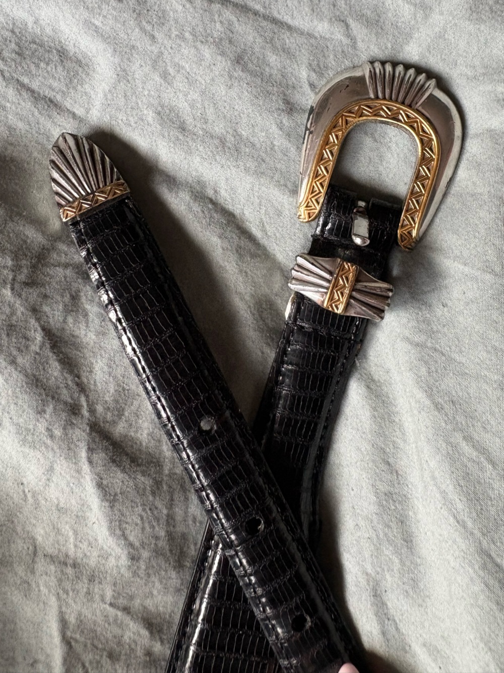 Vintage 1997 Tectonic Magnetic Western Belt Black Textured Leather